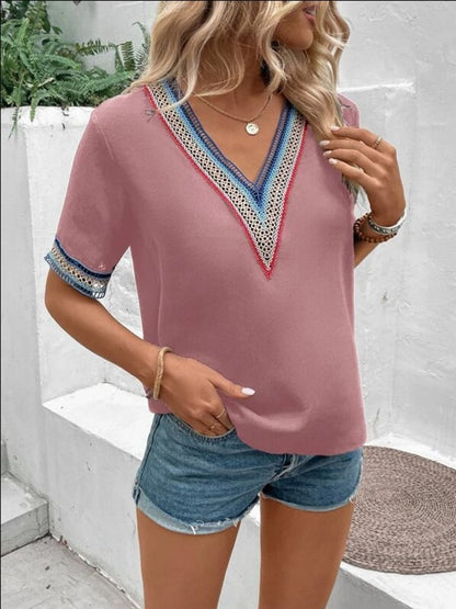 V-Neck Short Sleeve Relaxed Blouse