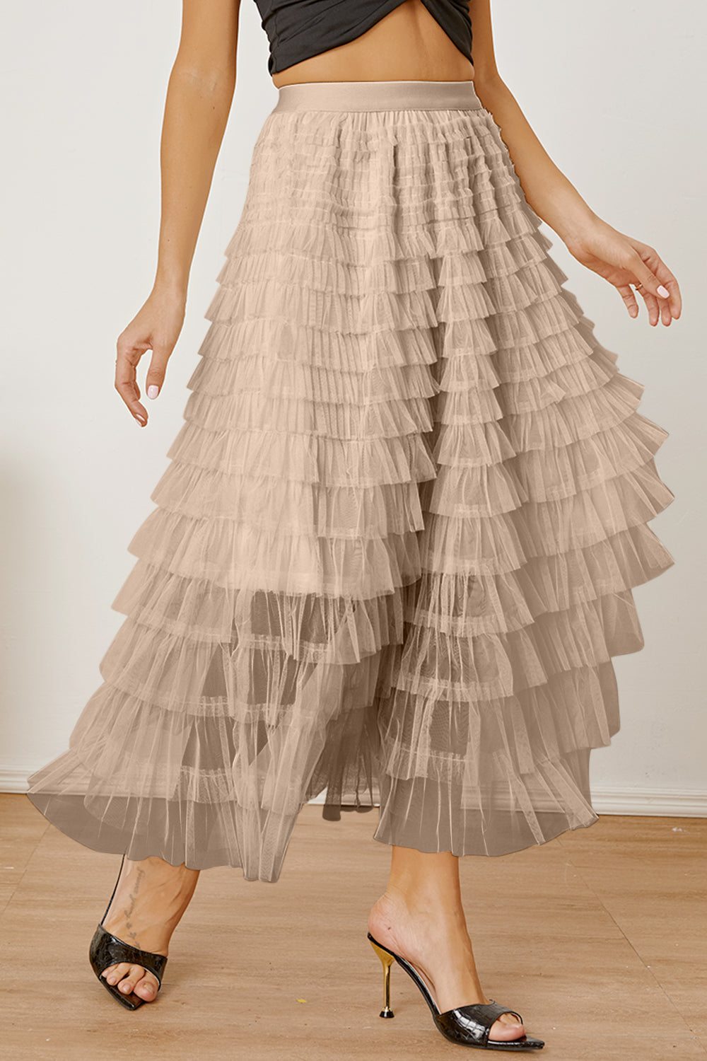 Ruched High Waist Tiered Skirt - Elegant Aura Boutique