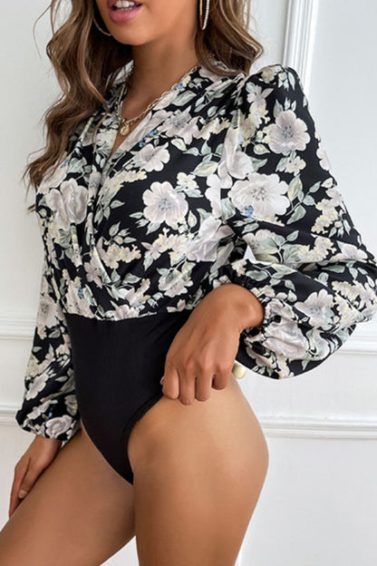 Floral Neck Puff Sleeve Bodysuit