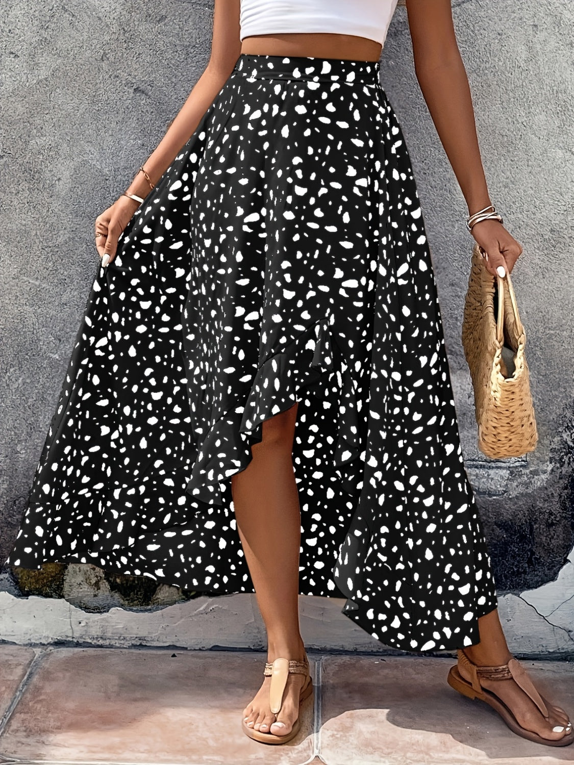 High-Low Printed Skirt - Elegant Aura Boutique