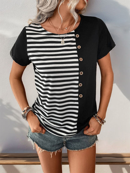 Casual Striped Round Neck T-Shirt