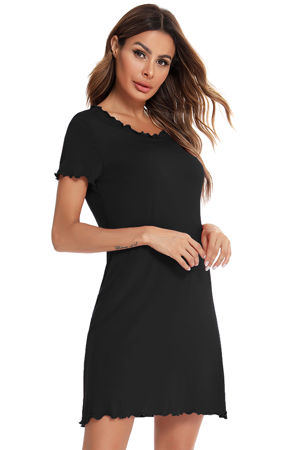 Round Neck Short Sleeve Lounge Dress - Elegant Aura Boutique