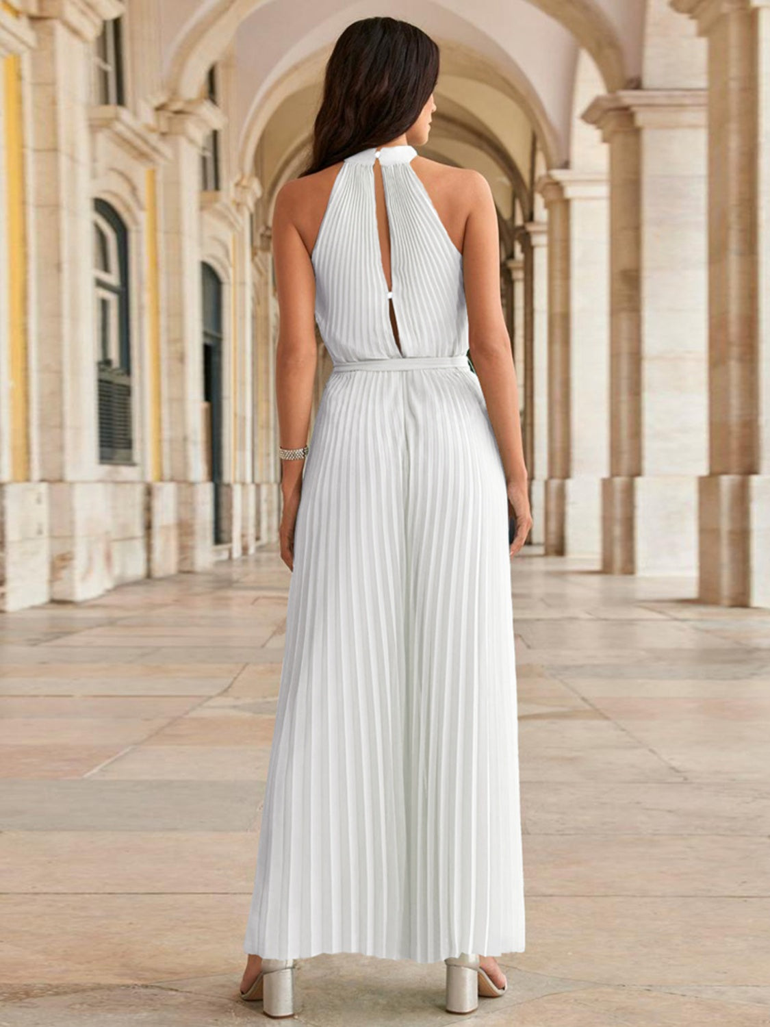 Cutout Pleated Sleeveless Jumpsuit