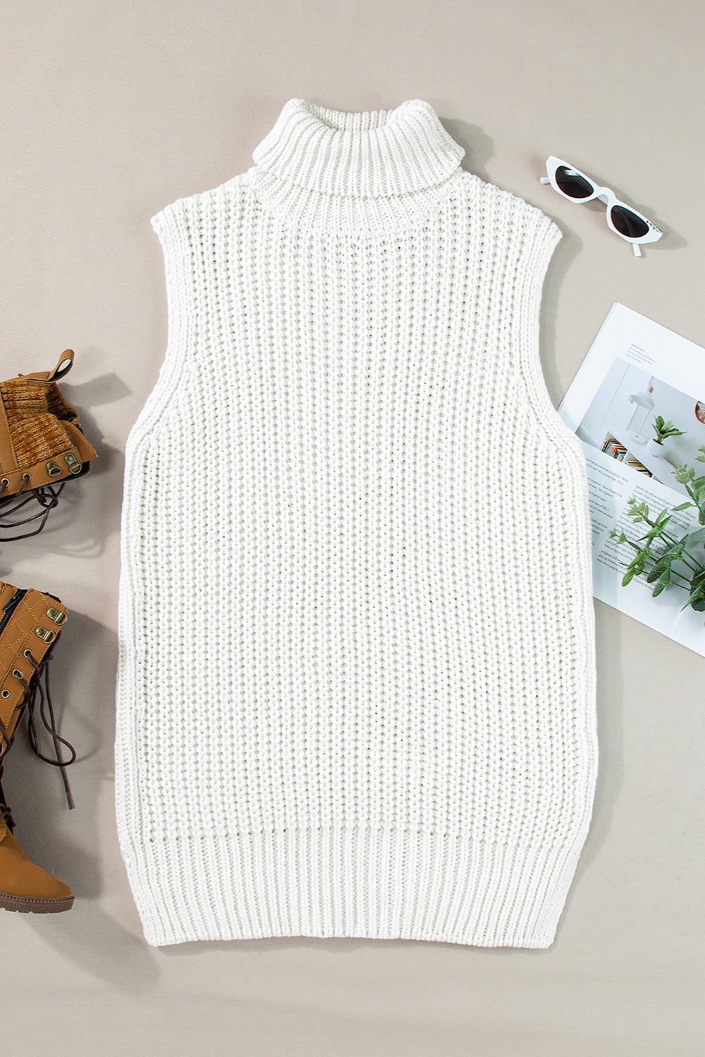 Slit Turtleneck Sleeveless Sweater