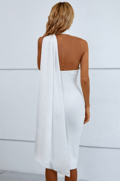 Cascading Detail Halter Neck Dress