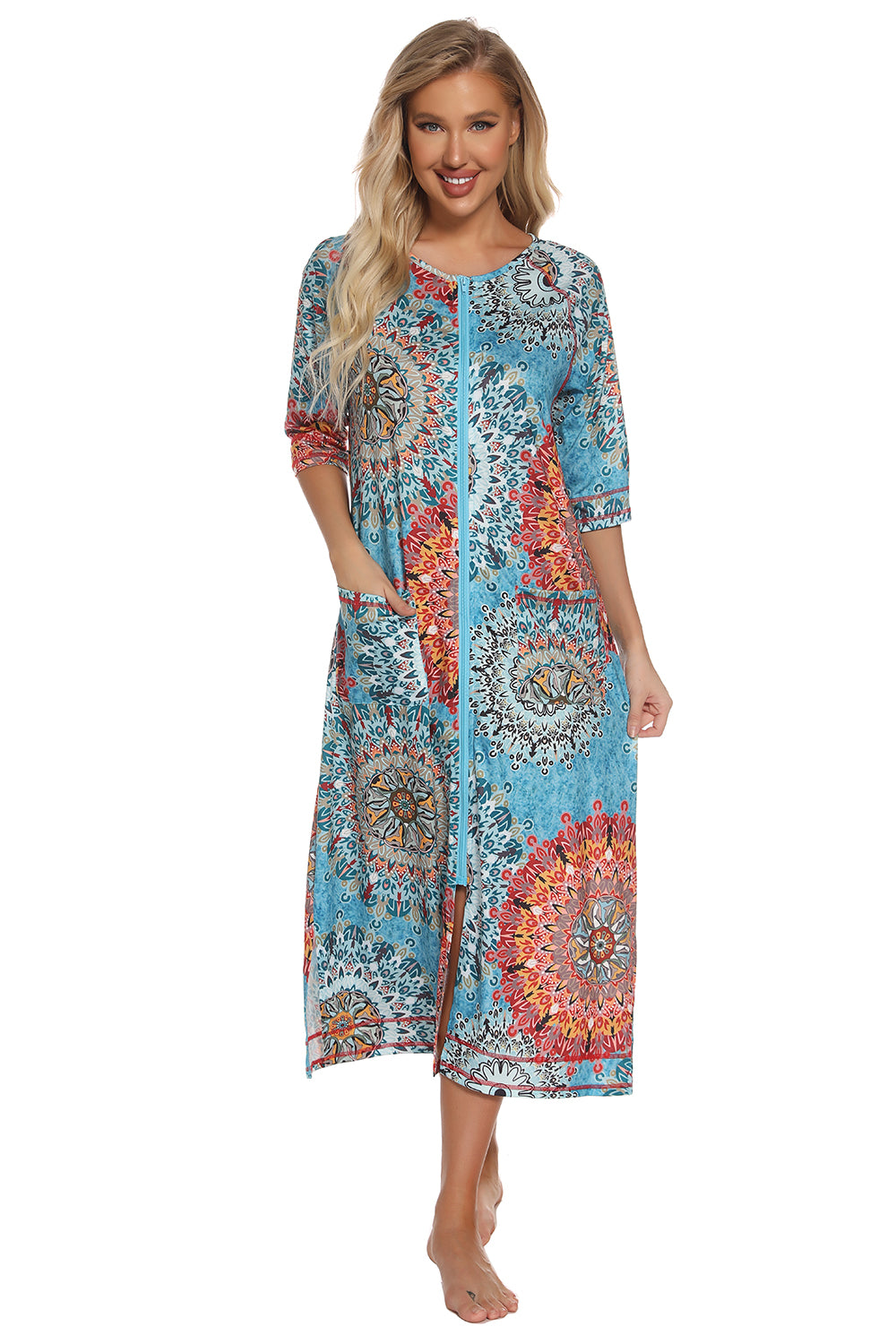 Printed Slit Night Dress - Elegant Aura Boutique