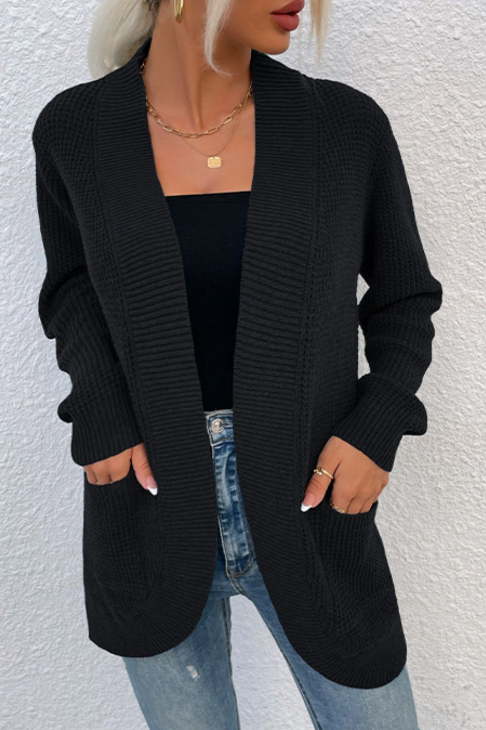 Rib-Knit Cardigan with Pockets