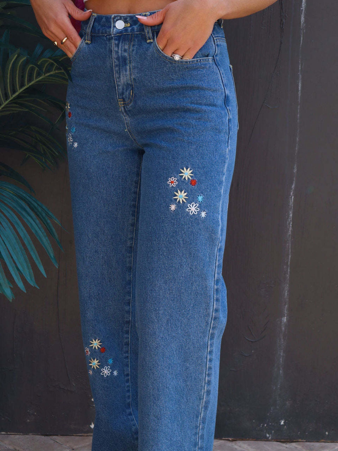 Embroidered Straight Jeans