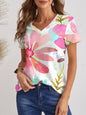 Flower Printed V-Neck T-Shirt