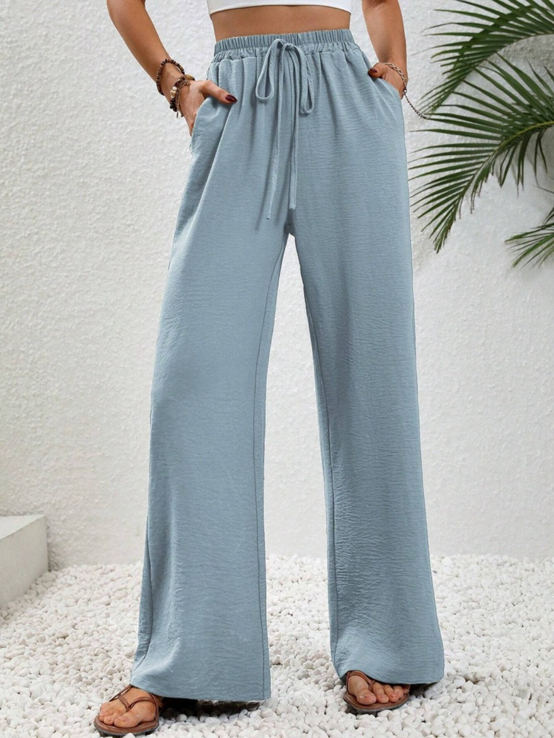 Wide Leg Drawstring Pants - Elegant Aura Boutique