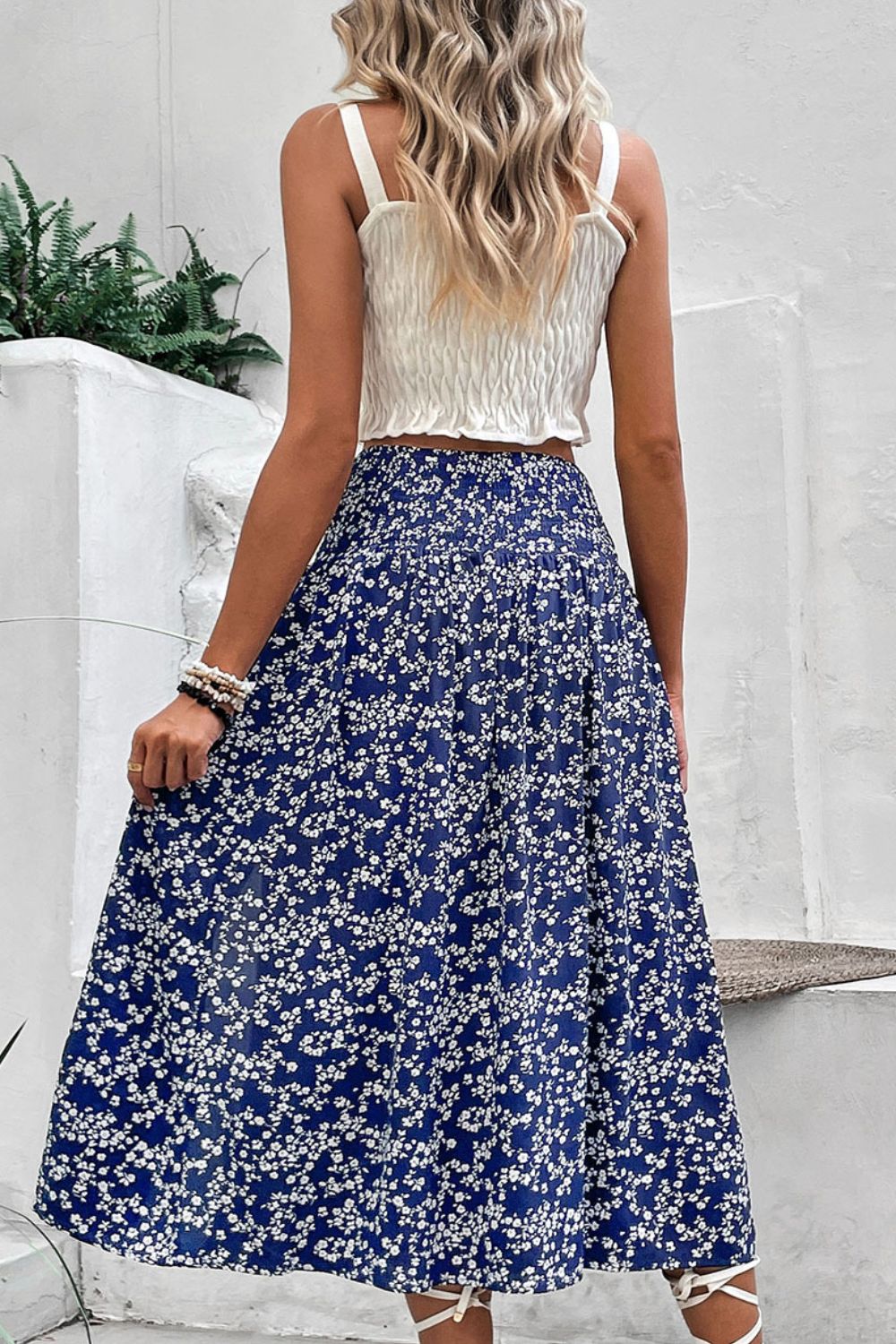 Ditsy Floral Slit High Waist Skirt - Elegant Aura Boutique