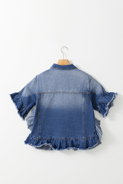 Ruffled Raw Hem Denim Top