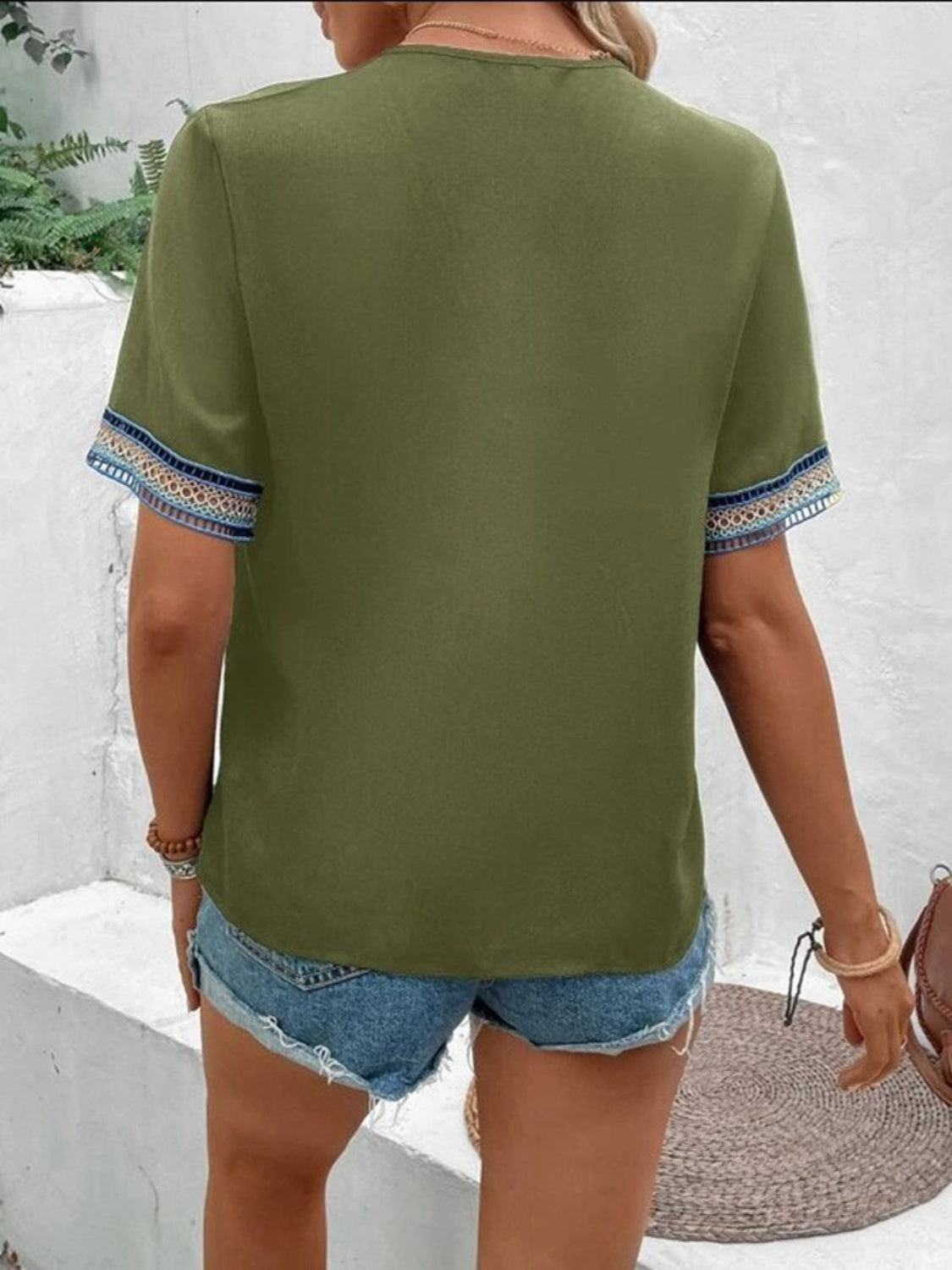 V-Neck Short Sleeve Relaxed Blouse