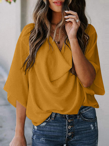 Full Size Cowl Neck Blouse