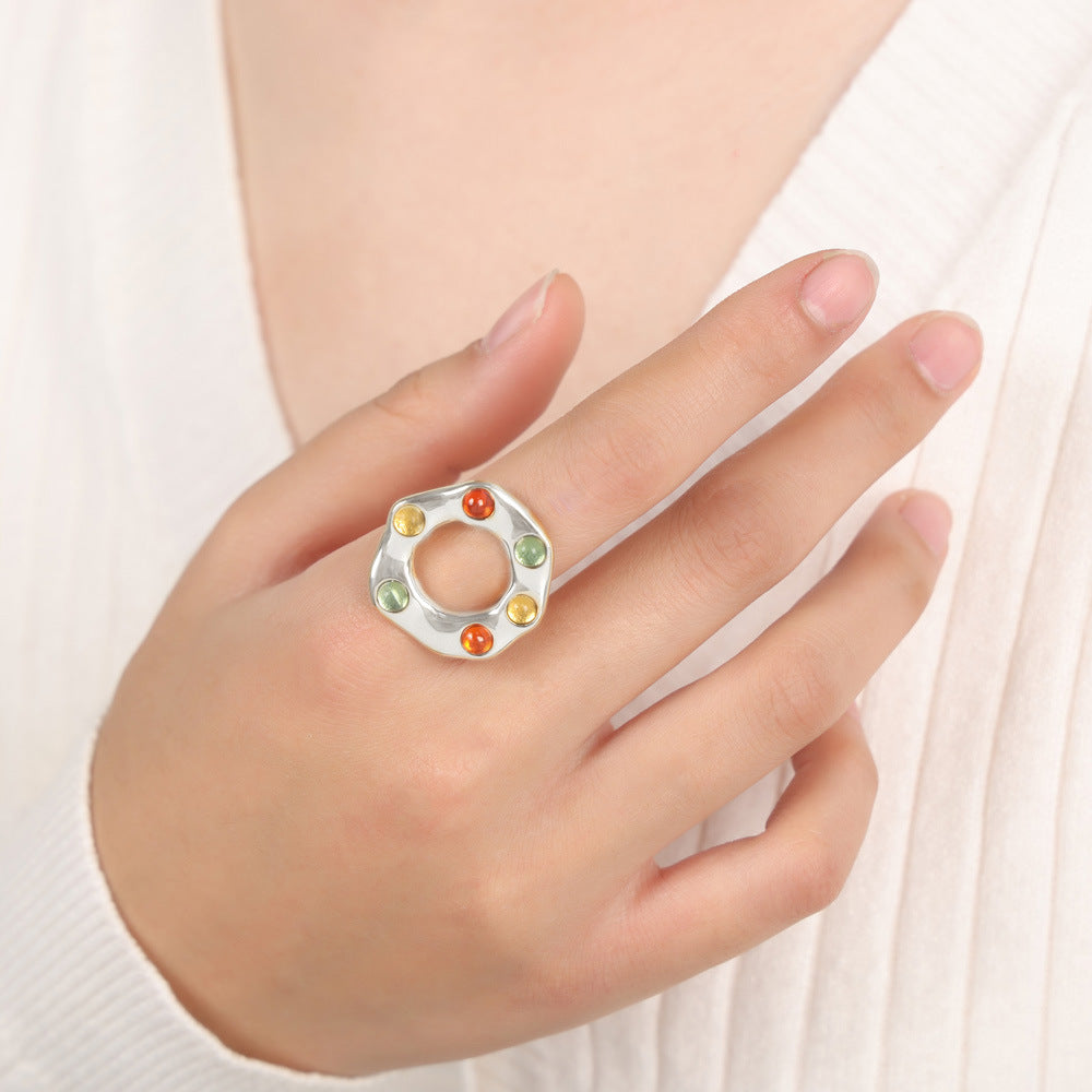 Titanium Steel Glass Bead Ring - Elegant Aura Boutique