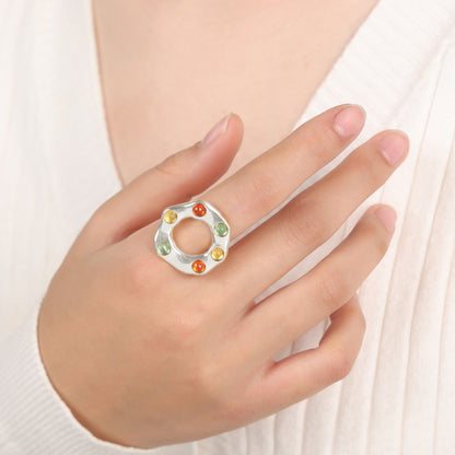 Titanium Steel Glass Bead Ring - Elegant Aura Boutique