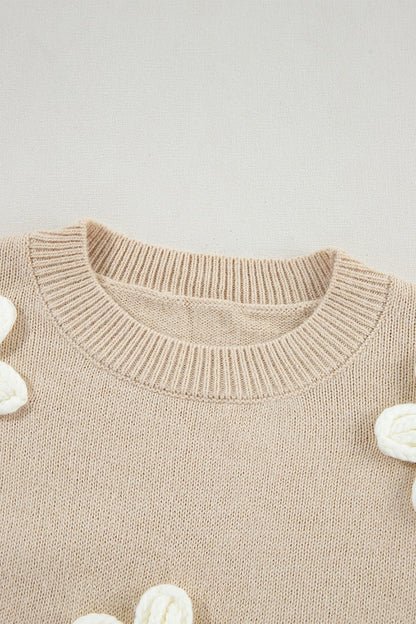 Flower Round Neck Long Sleeve Sweater