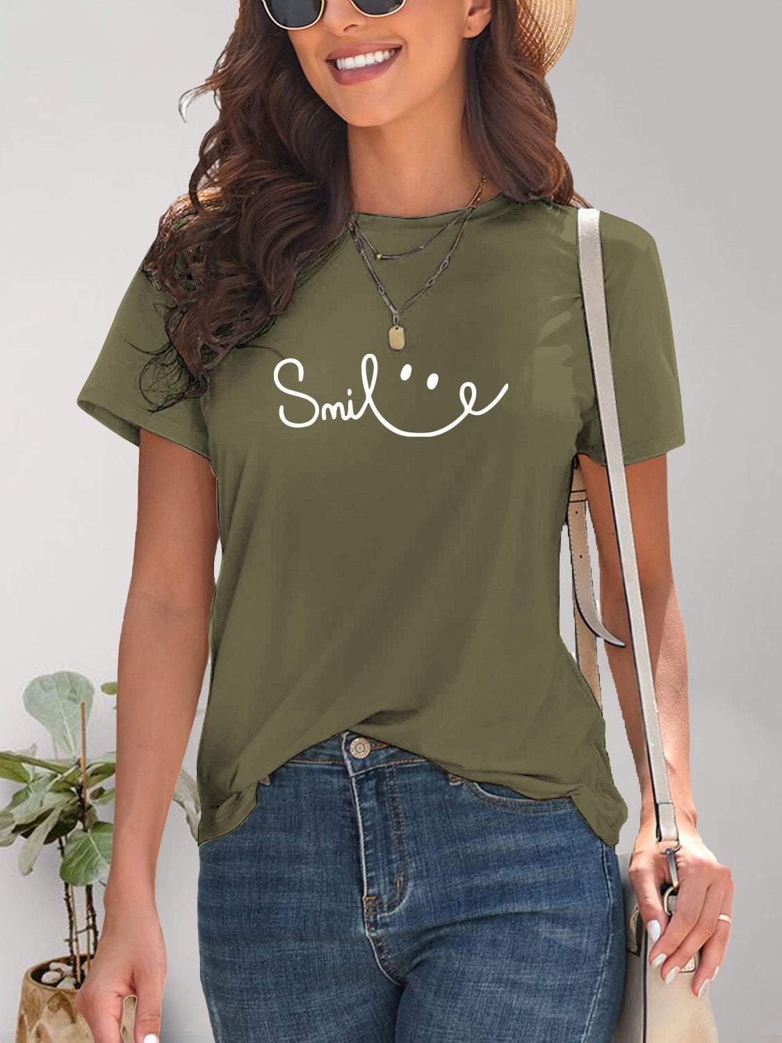 Smile Round Neck Short Sleeve T-Shirt