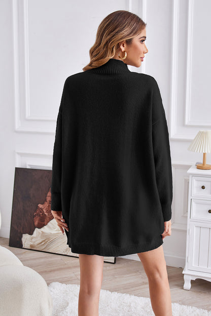 Mock Neck Slit Sweater