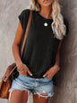 Casual Round Neck Cap Sleeve T-Shirt