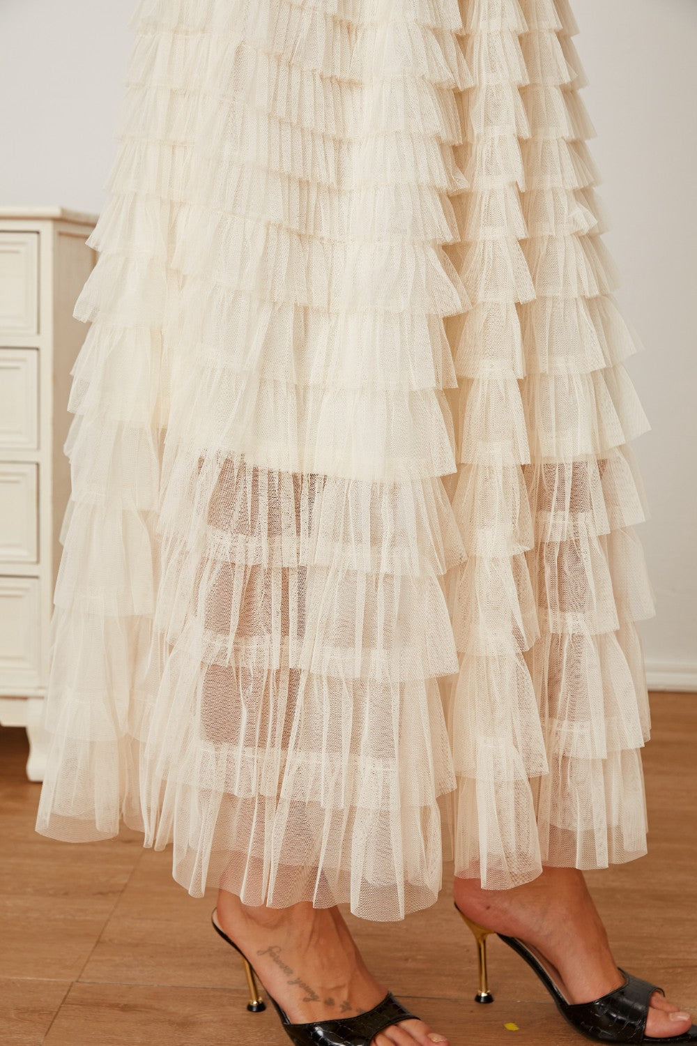 Ruched High Waist Tiered Skirt - Elegant Aura Boutique