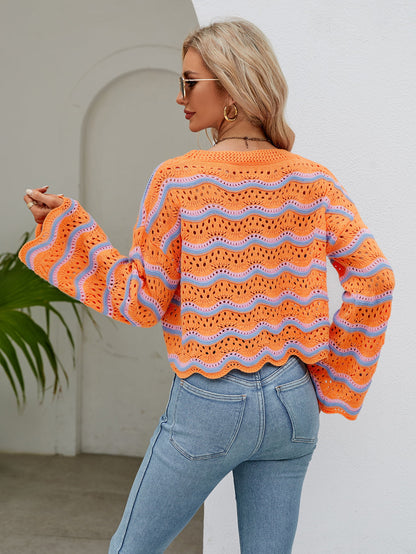 Round Neck Flare Sleeve Knit Top