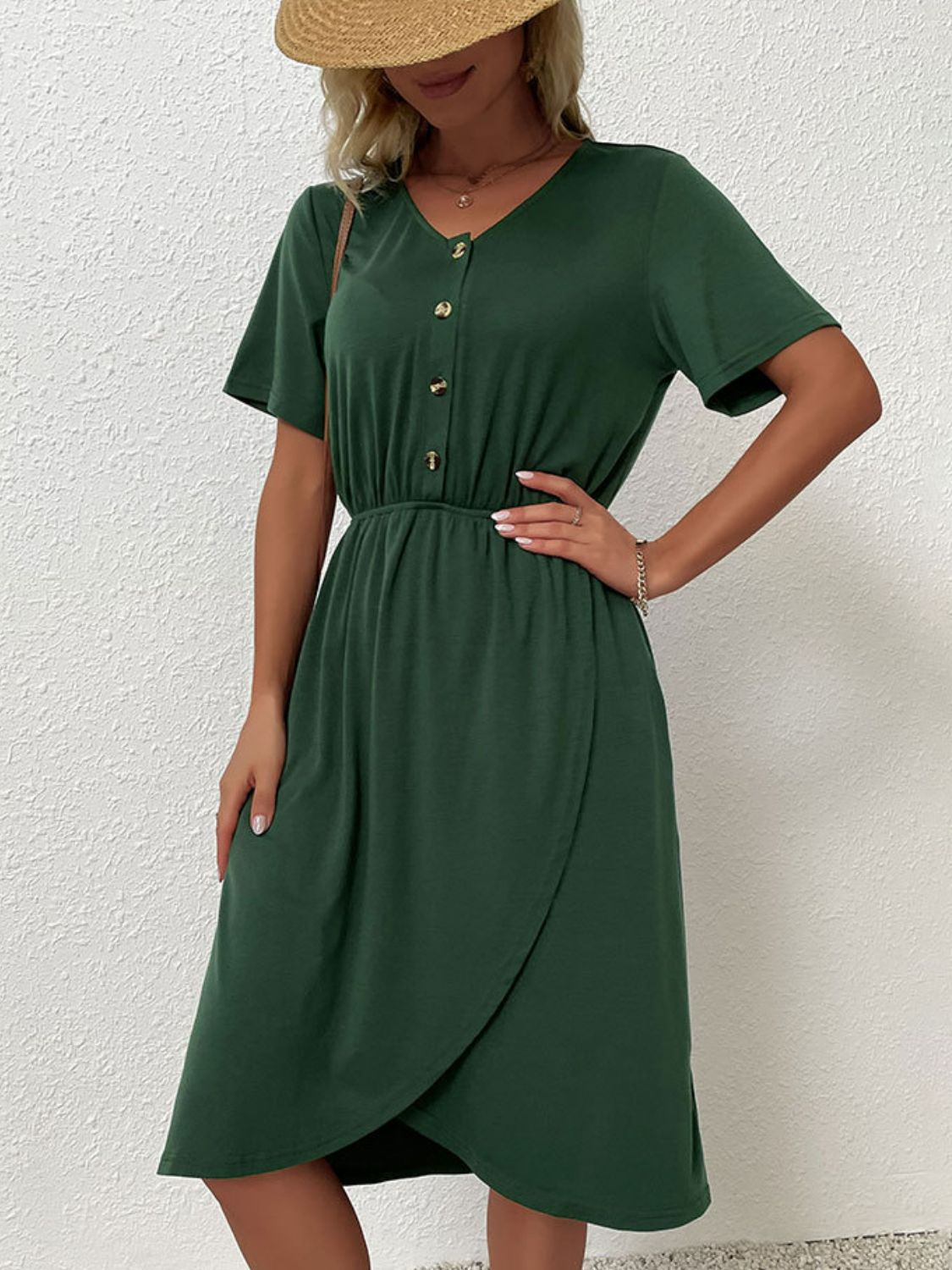 V-Neck Short Sleeve Slit Dress