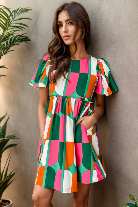 Color Block Short Sleeve Dress