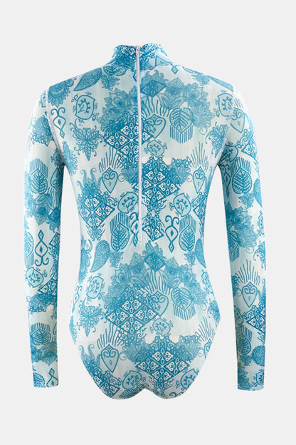 Printed Long Sleeve One-Piece Swimwear