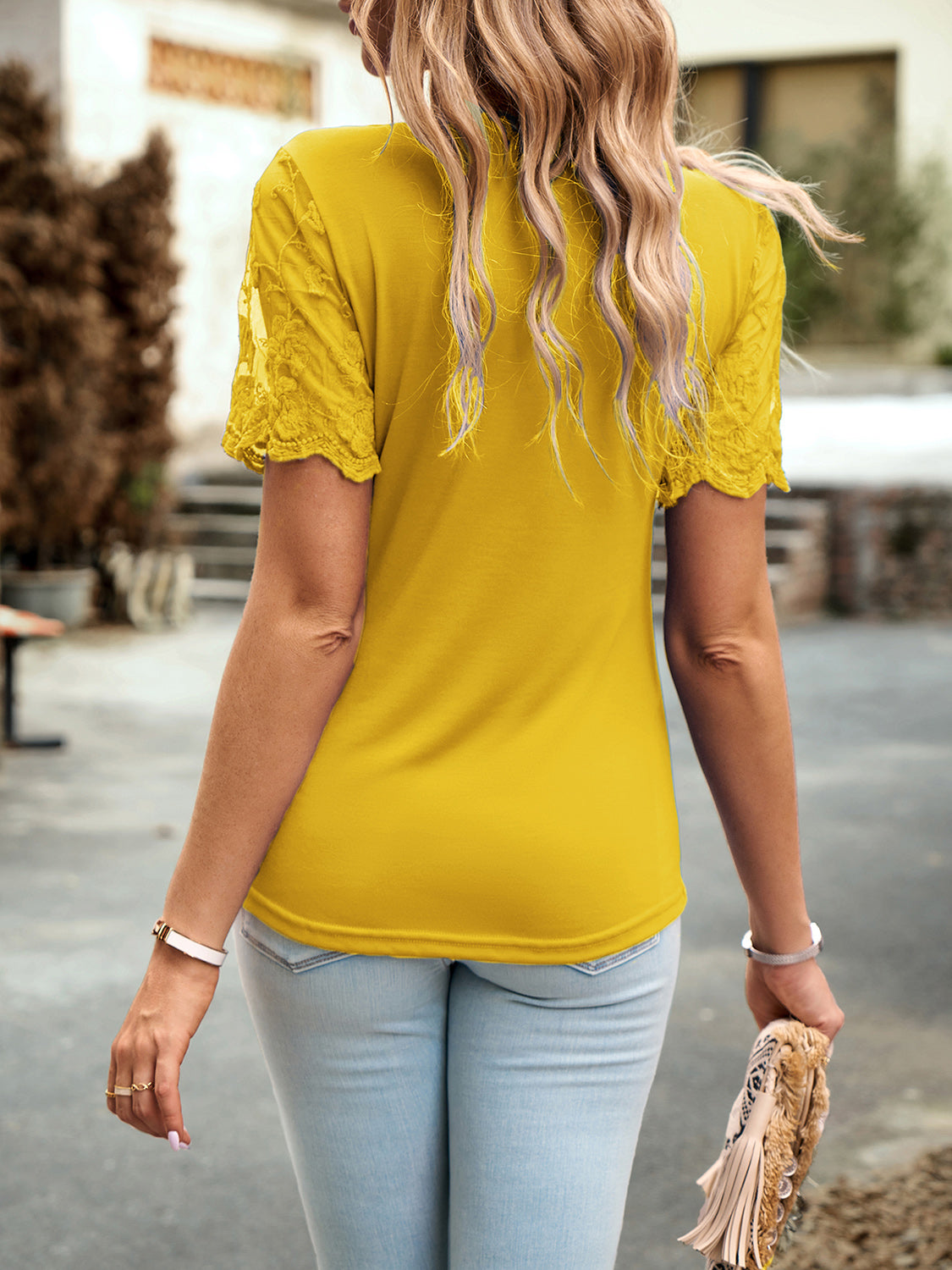 Elegant Lace Round Neck T-Shirt