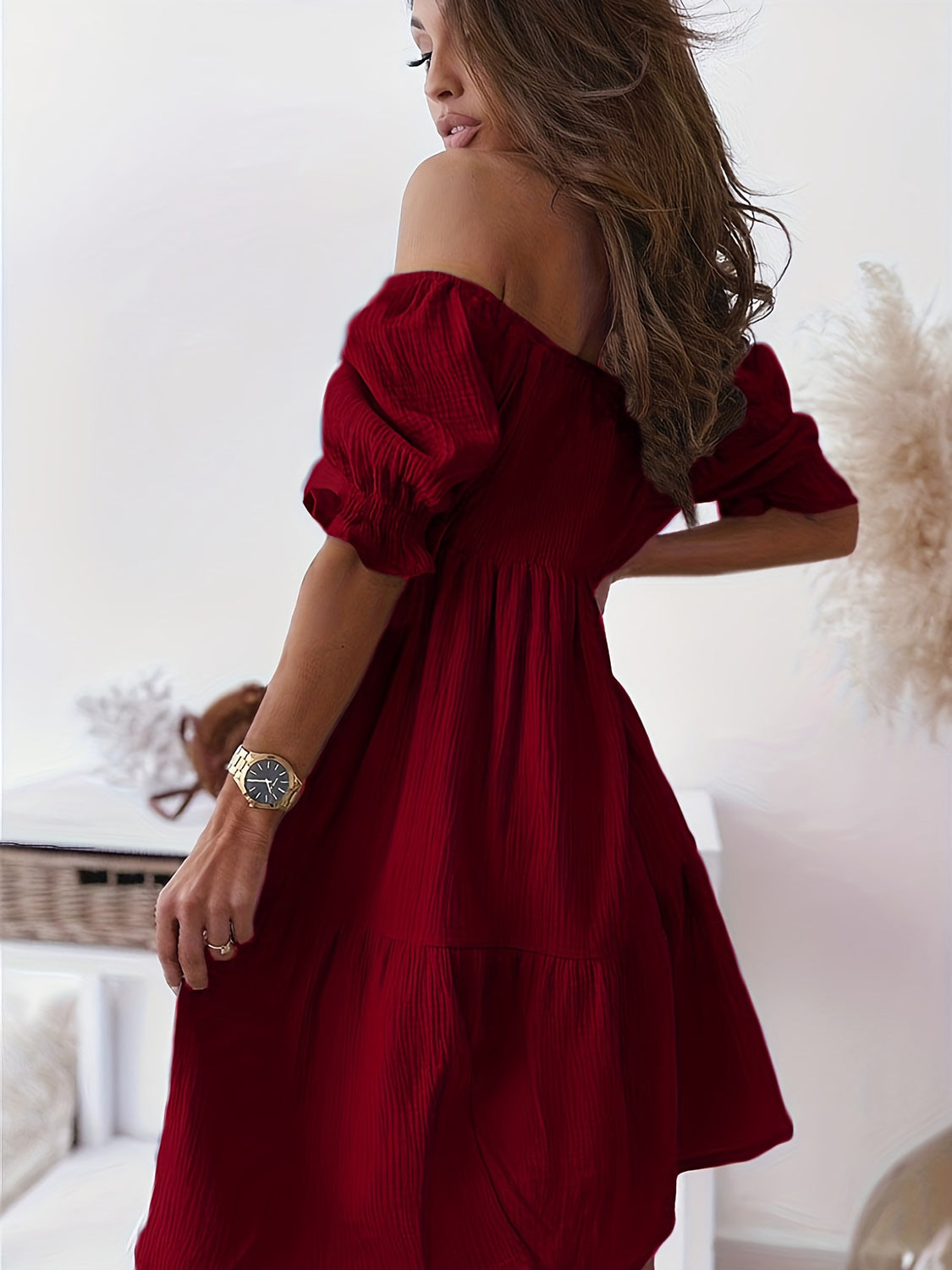 Full Size Ruffled Off-Shoulder Short Sleeve Dress - Elegant Aura Boutique