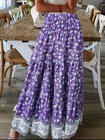 Full Size Tiered Printed Elastic Waist Skirt - Elegant Aura Boutique