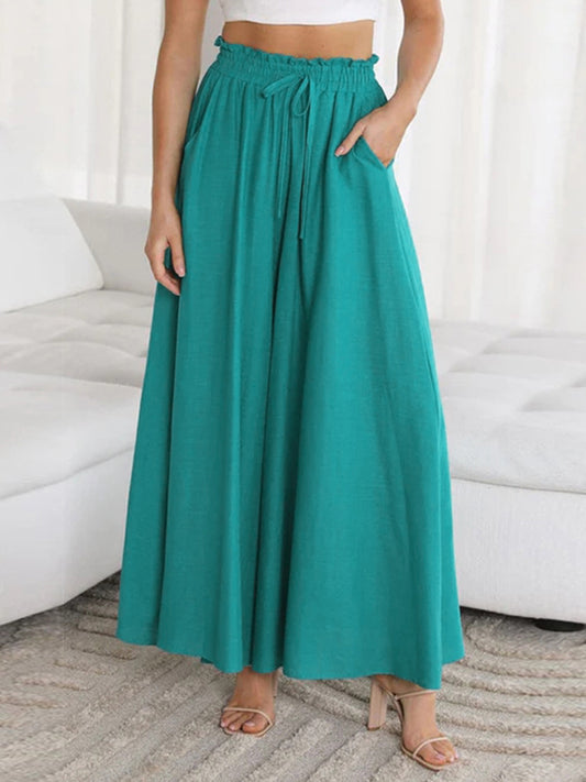 Drawstring Waist Wide Leg Pants - Elegant Aura Boutique