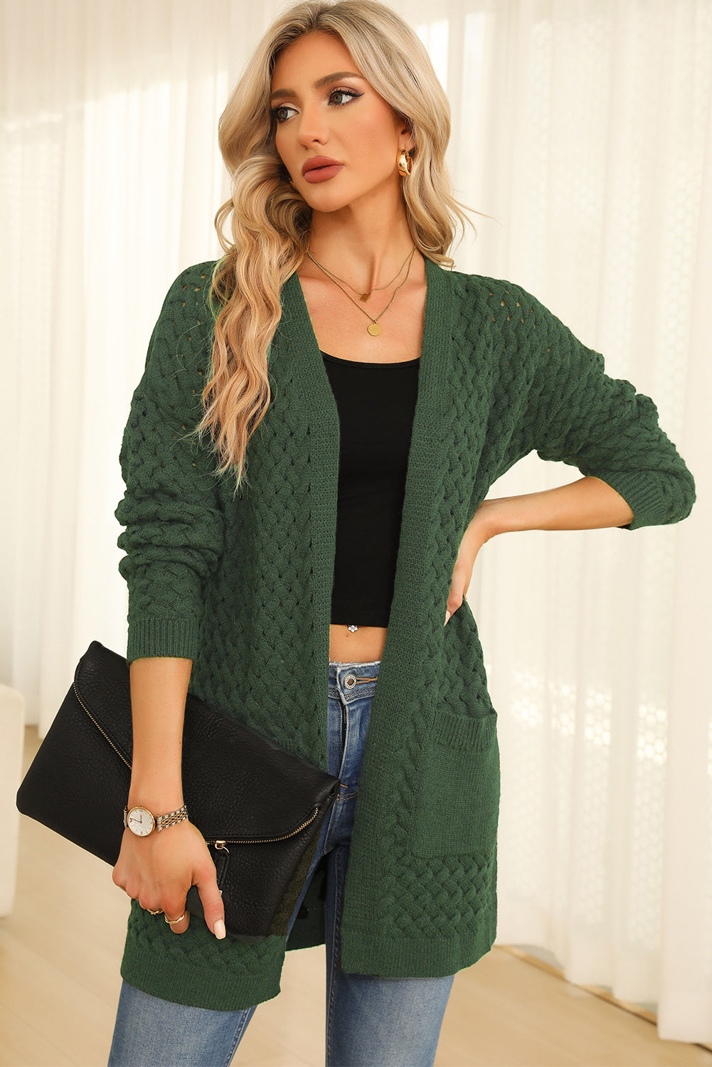 Dropped Shoulder Cardigan with Pockets