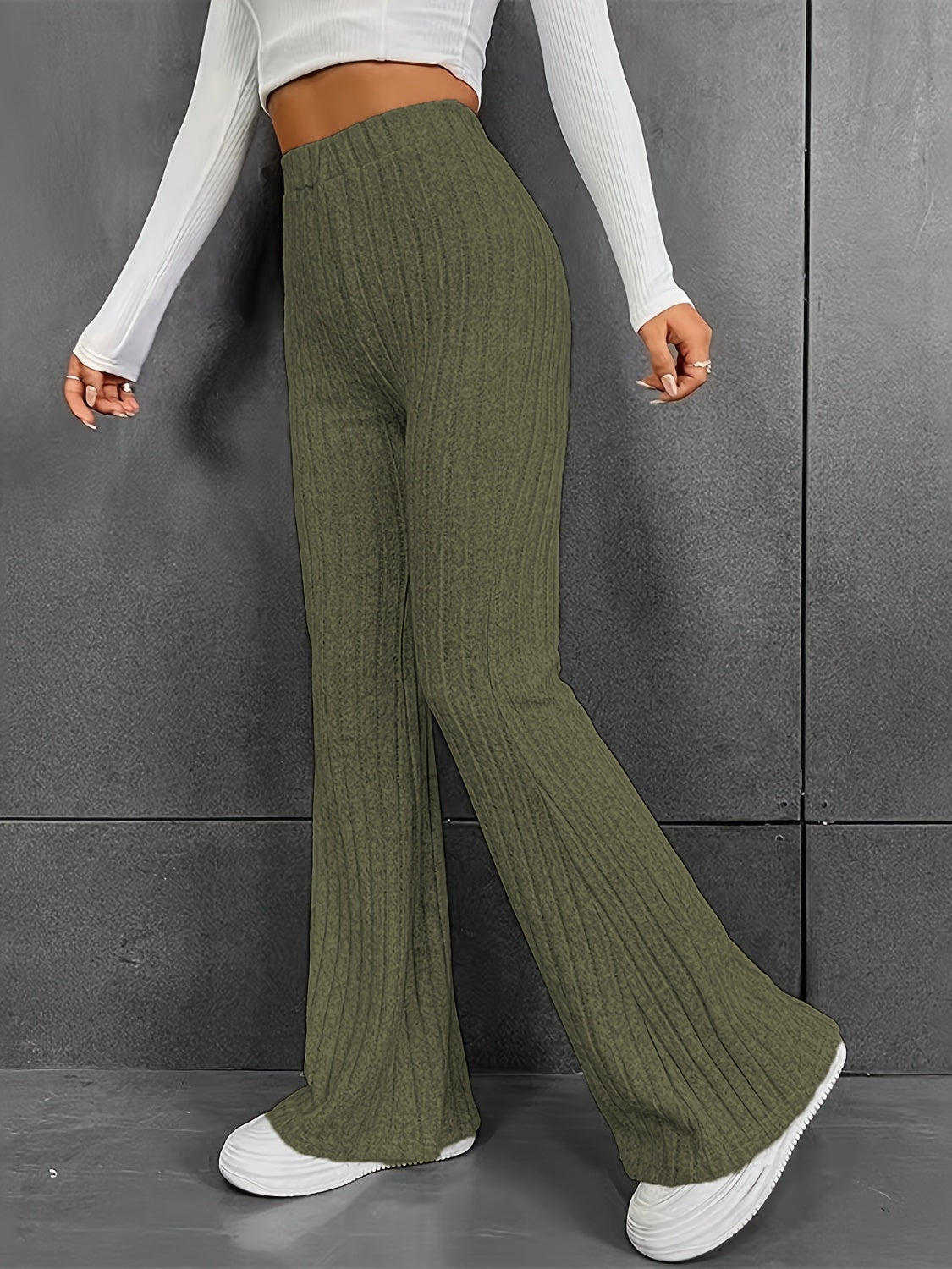 Ribbed High Waist Pants - Elegant Aura Boutique