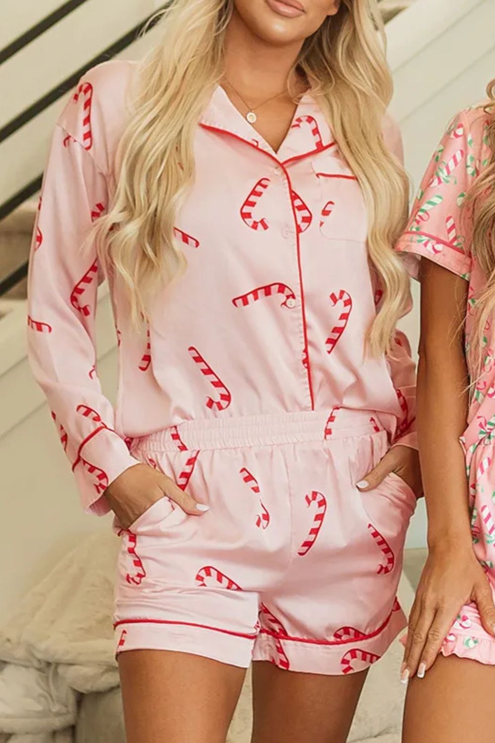 Candy Cane Long Sleeve Top and Shorts Lounge Set