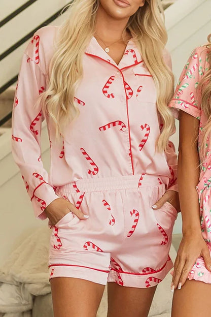 Candy Cane Long Sleeve Top and Shorts Lounge Set