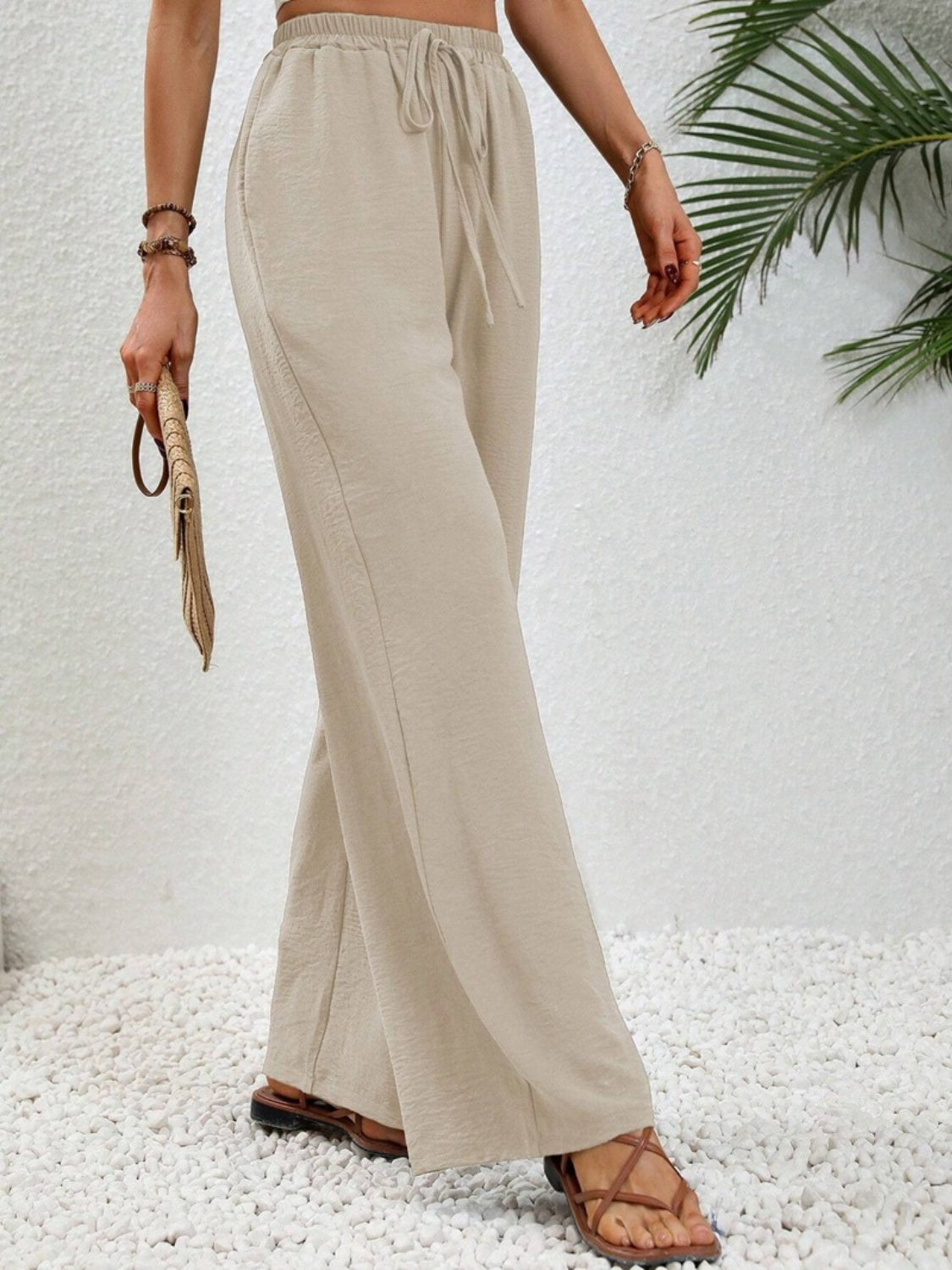 Wide Leg Drawstring Pants - Elegant Aura Boutique