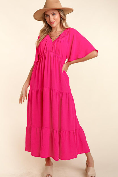 Haptics Tiered Babydoll Maxi Dress with Side Pocket - Elegant Aura Boutique