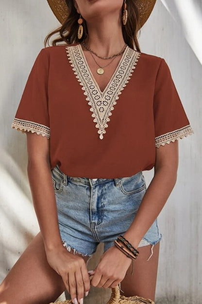 Graceful Lace Detail V-Neck Top