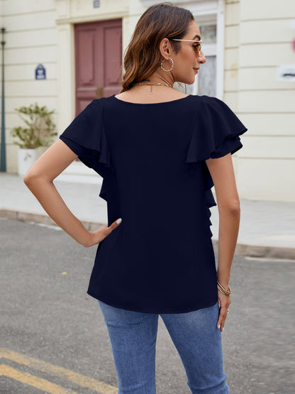 Ruffled Short Sleeve Blouse