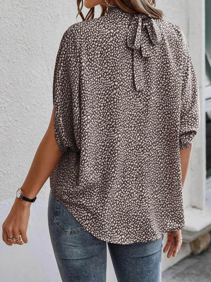 Tied Printed Mock Neck Blouse