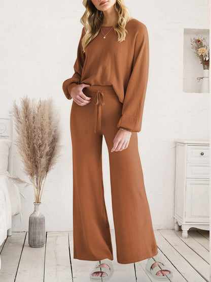 Long Sleeve Lounge Top with Drawstring Pants Set