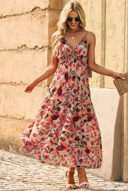 Floral Frill Spaghetti Strap Dress