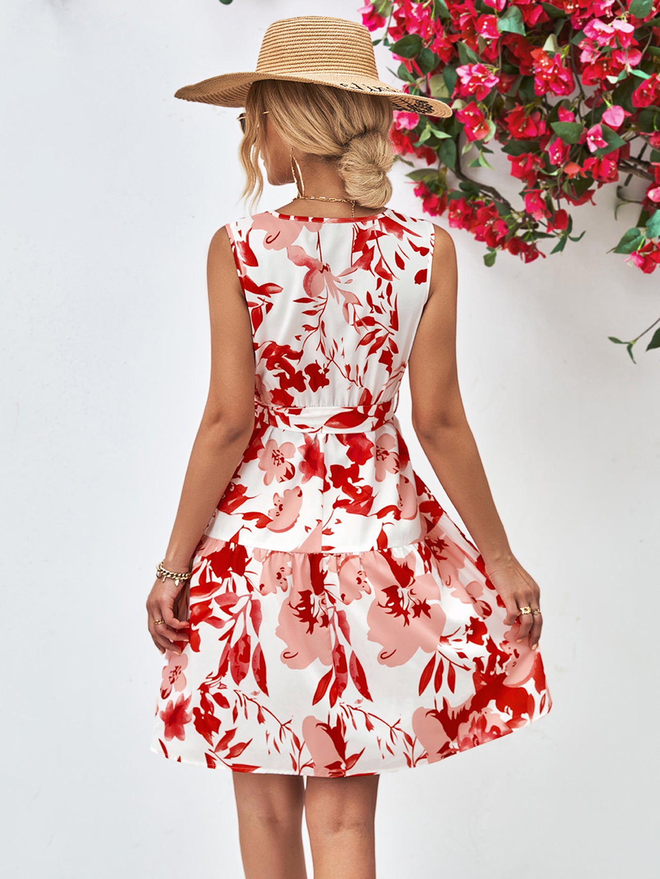 Floral V-Neck Tie Waist Dress