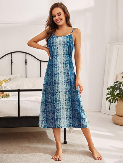 Printed Tie Midi Night Dress - Elegant Aura Boutique