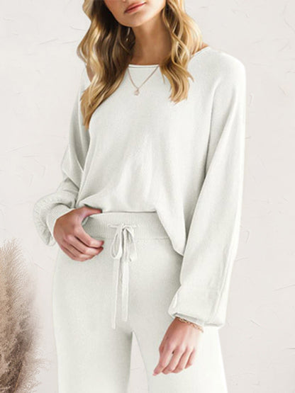 Long Sleeve Lounge Top with Drawstring Pants Set