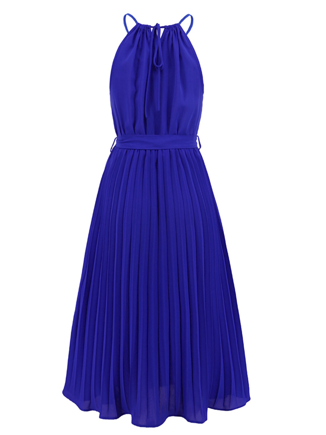 Pleated Tie Waist Midi Dress