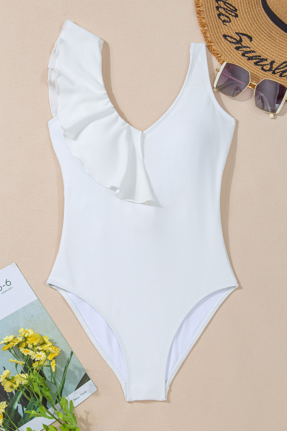 Ruffled Wide Strap One-Piece Swimwear