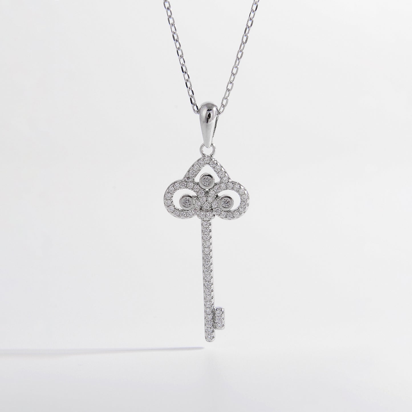 Sterling Silver Zircon Key Shape Necklace